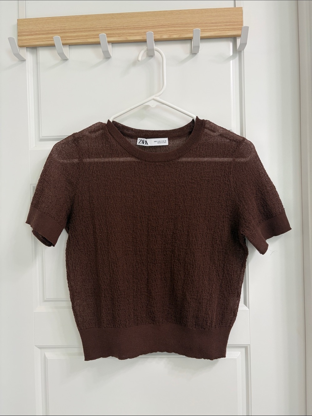 ZARA Dark Brown Short-Sleeve Textured Tee